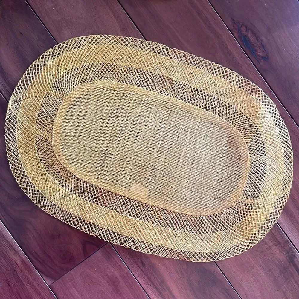 Set of 4 Vintage Bright Yellow Abaca Fiber Placemats